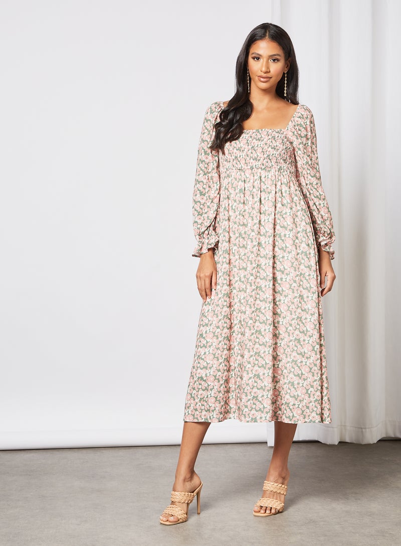 NA-KD - Floral Print Midi Dress Multicolor - Image 1