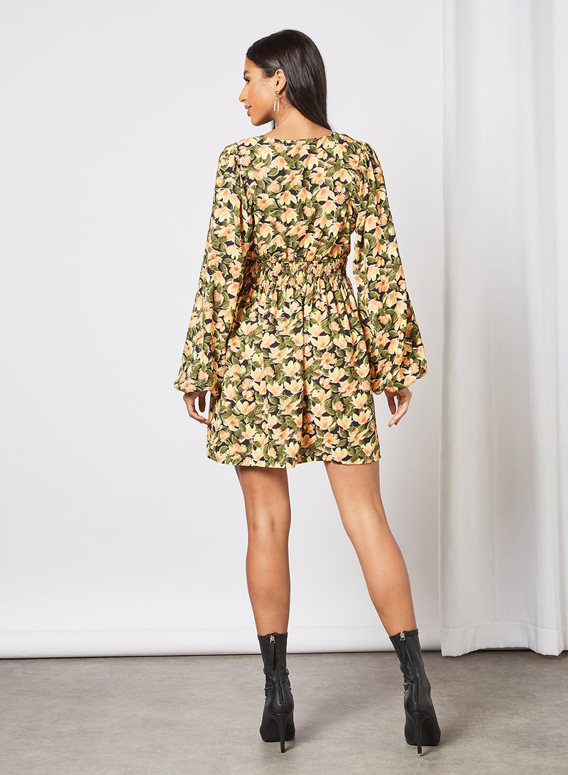 NA-KD - Floral Print Mini Dress Orange - Image 1