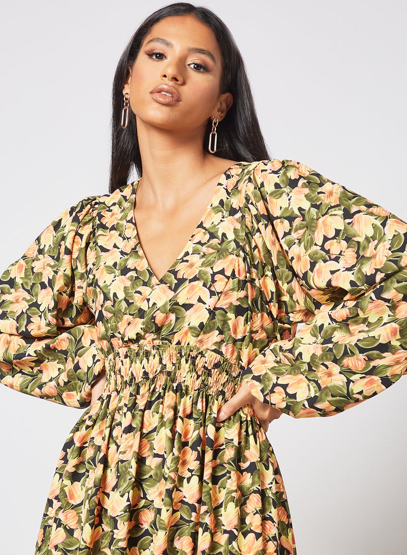 NA-KD - Floral Print Mini Dress Orange - Image 1