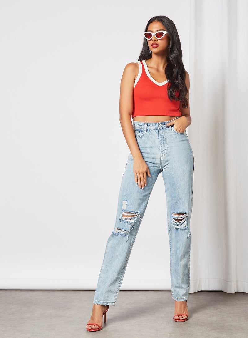 NOISY MAY - Sleeveless Crop Top Red - Image 1