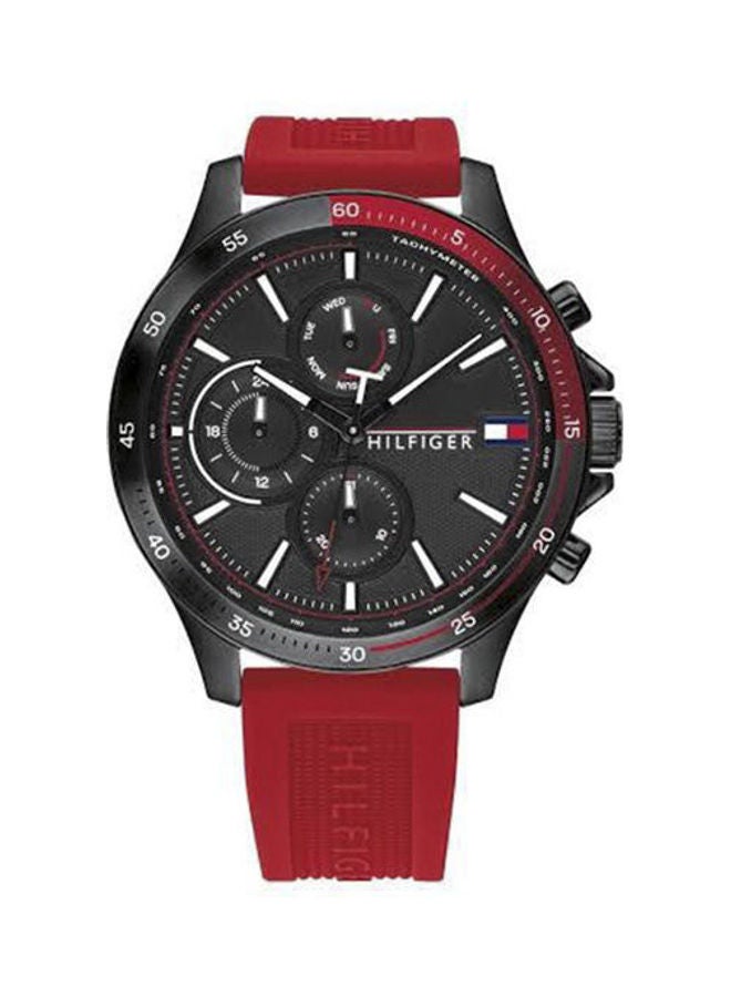 TOMMY HILFIGER Men's Round Shape Rubber Strap Chronograph Wrist Watch 46 mm - Red - 1791722  - Image 1