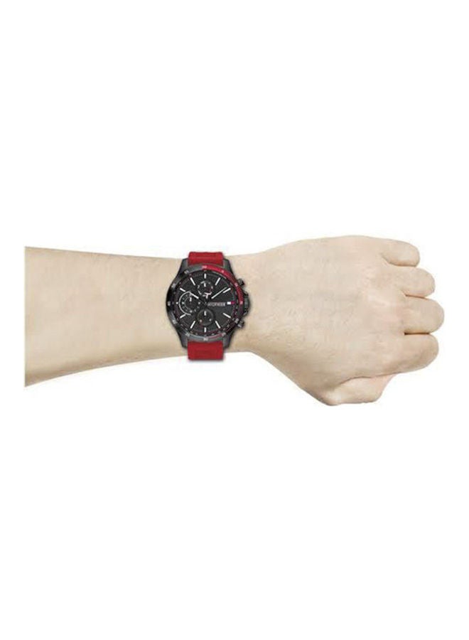 TOMMY HILFIGER Men's Round Shape Rubber Strap Chronograph Wrist Watch 46 mm - Red - 1791722  - Image 2