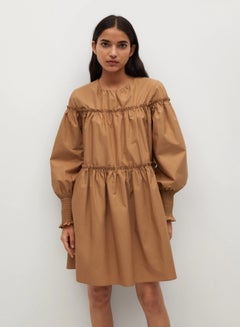 Tiered Round Neck Mini Dress Brown