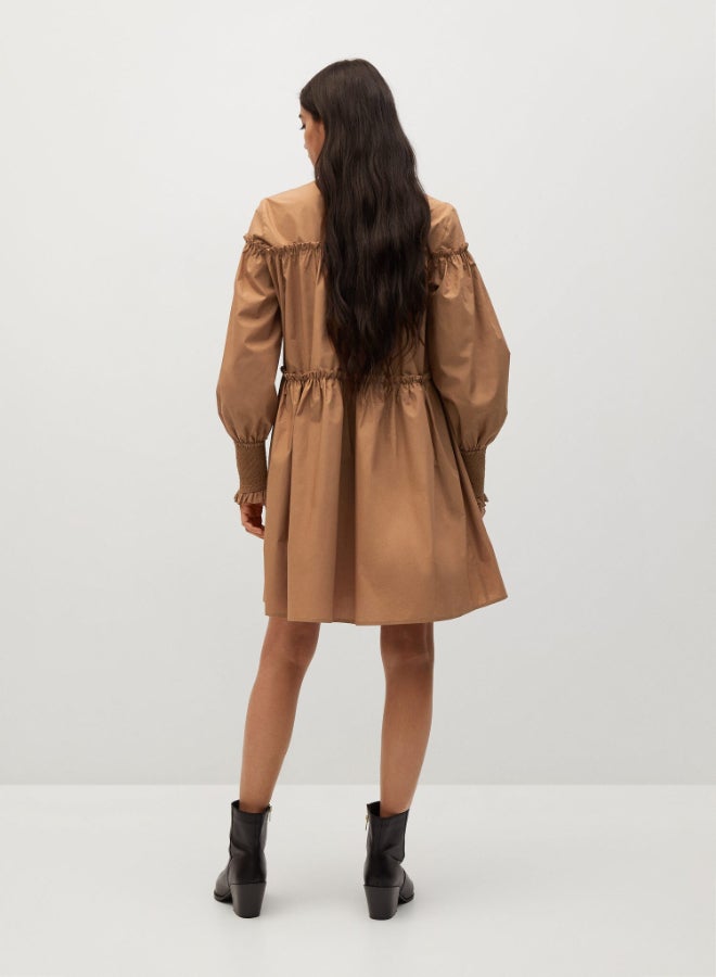 MANGO - Tiered Round Neck Mini Dress Brown - Image 1