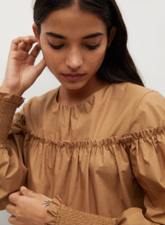 MANGO - Tiered Round Neck Mini Dress Brown - Image 1