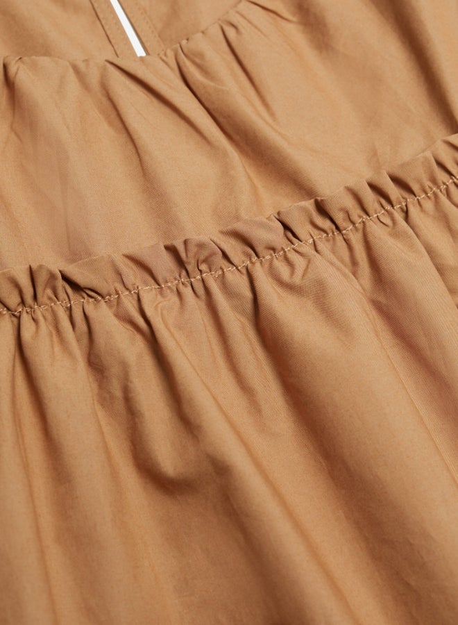 MANGO - Tiered Round Neck Mini Dress Brown - Image 1