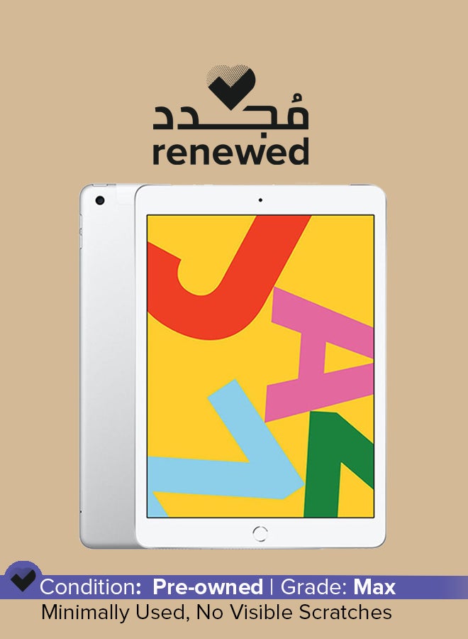 ابل  Renewed - iPad-2019 (7th Gen) 10.2inch 128GB Wi-Fi 4G LTE Silver With FaceTime - Image 1