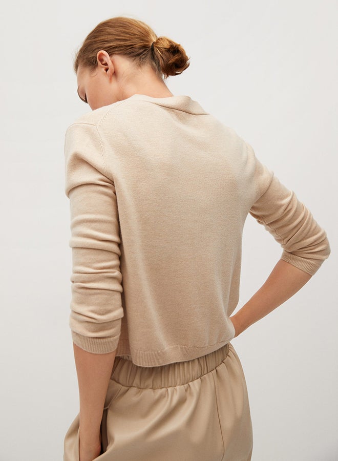 MANGO - Knitted Button Down Long Sleeve Sweater Beige - Image 1