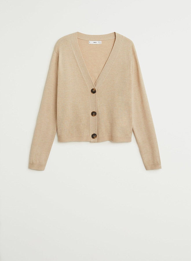 MANGO - Knitted Button Down Long Sleeve Sweater Beige - Image 1