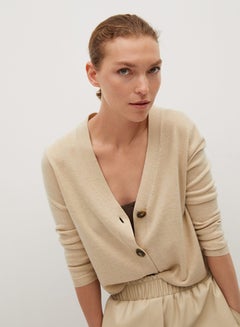 Knitted Button Down Long Sleeve Sweater Beige
