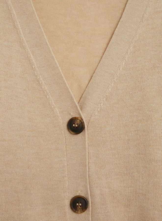 MANGO - Knitted Button Down Long Sleeve Sweater Beige - Image 1
