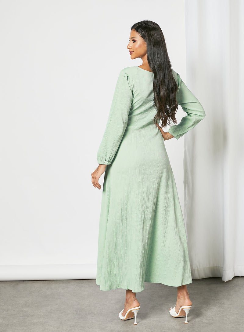 Zyna Fashion - Tie-Waist Trendy Modest Dress Pista Green - Image 1