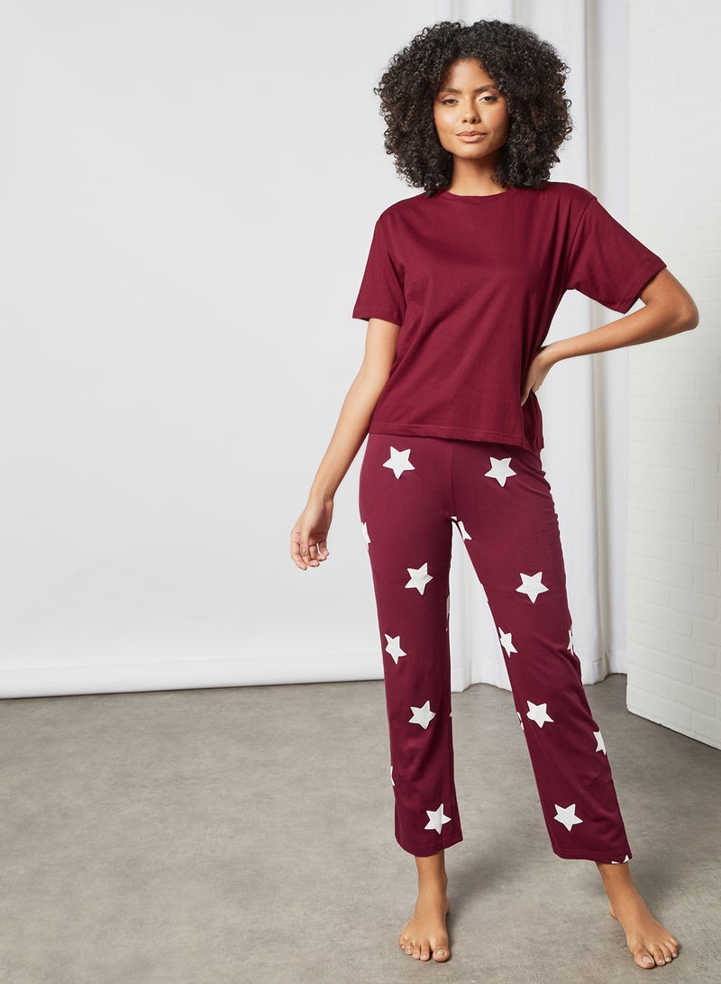 DELA - Plain Relaxed Loungewear T-Shirt Burgundy - Image 1