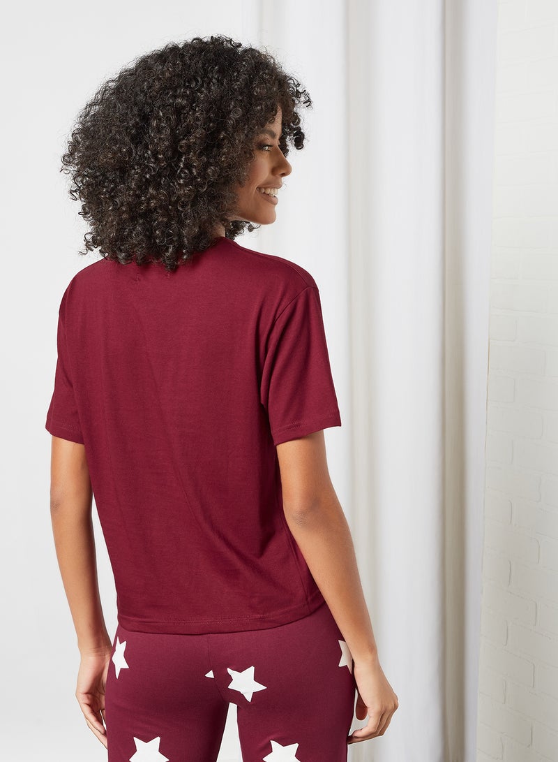 DELA - Plain Relaxed Loungewear T-Shirt Burgundy - Image 1