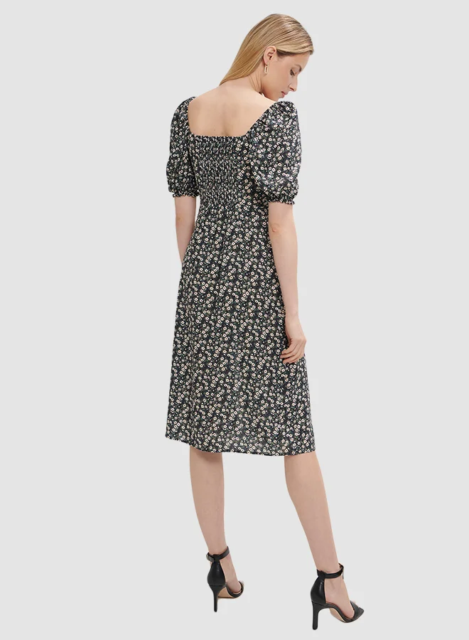 Mohito Floral Print Midi Dress Black
