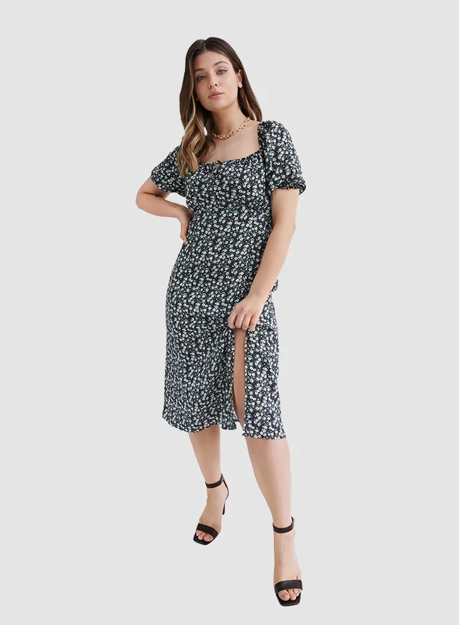 Mohito Floral Print Midi Dress Black