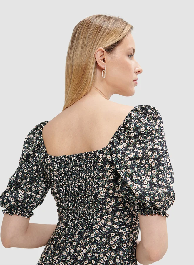 Mohito Floral Print Midi Dress Black