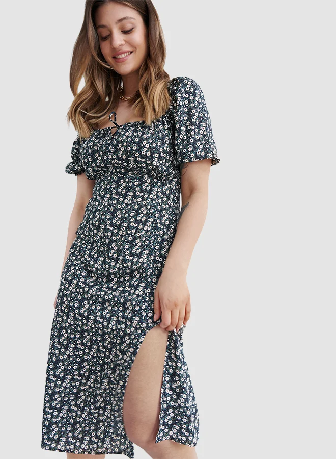 Mohito Floral Print Midi Dress Black