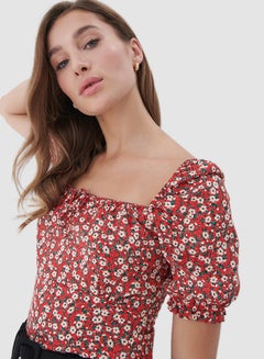 Mohito Floral Print Top Red  - Image 3