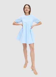 Mohito Broderie Puff Sleeve Dress Light Blue  - Image 1