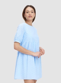 Mohito Broderie Puff Sleeve Dress Light Blue  - Image 2