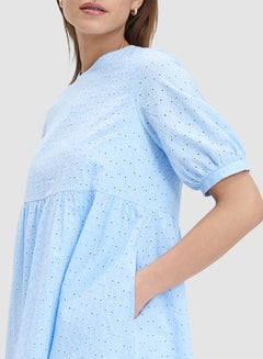 Mohito Broderie Puff Sleeve Dress Light Blue  - Image 4