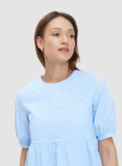 Mohito Broderie Puff Sleeve Dress Light Blue  - Image 5