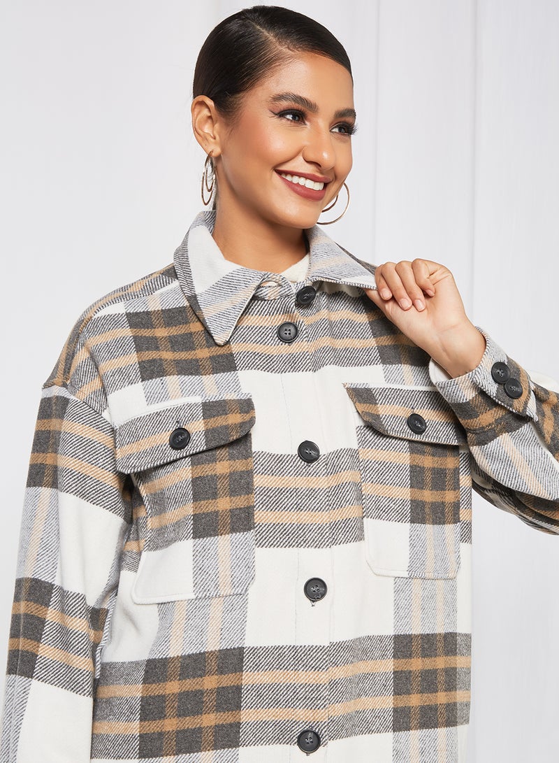 Jacqueline de Yong - Check Print Longline Shacket Multicolour - Image 1