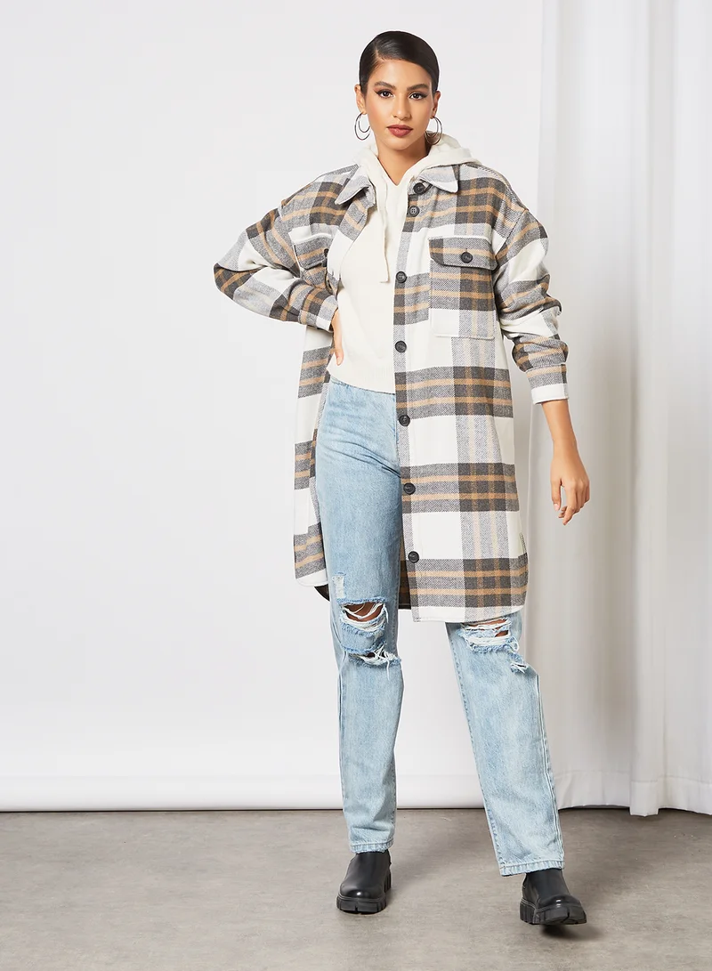 Jacqueline de Yong Check Print Longline Shacket Multicolour