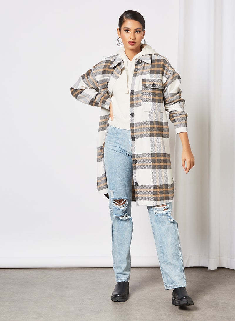 Jacqueline de Yong - Check Print Longline Shacket Multicolour - Image 1