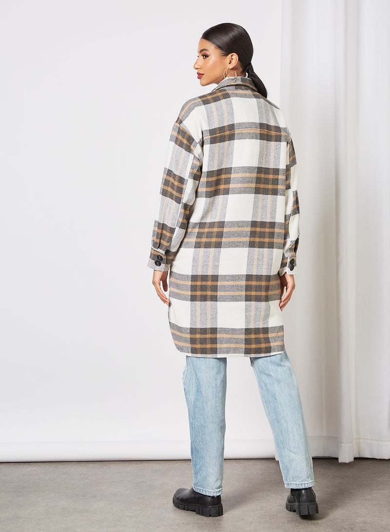 Jacqueline de Yong - Check Print Longline Shacket Multicolour - Image 1