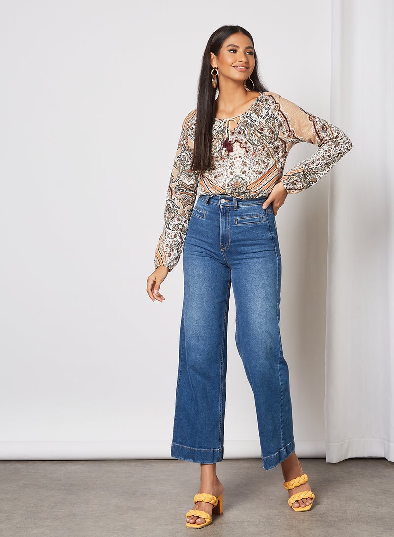 Mode By Red Tape - Round Neck Full Sleeve Printed Top White - Image 1