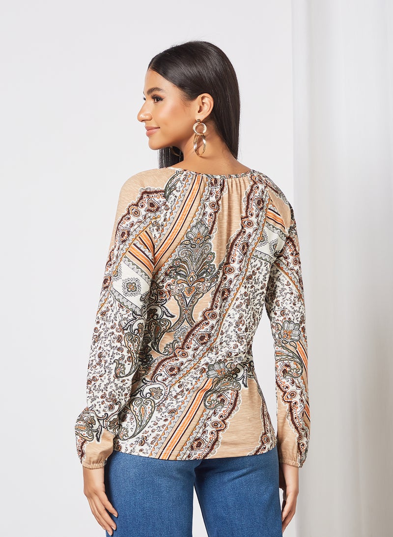 Mode By Red Tape - Round Neck Full Sleeve Printed Top White - Image 1