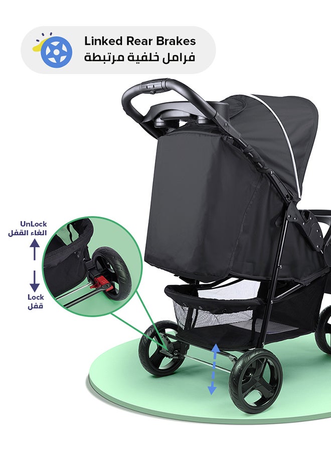 Bebi - 3 Wheels Baby Stroller Lightweight And Quick One Hand Fold with Top Tray Compact And Stylish Design For Newborn To 3 Years Cream/Black - Image 1