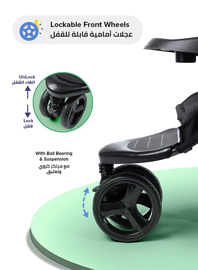 Bebi - 3 Wheels Baby Stroller Lightweight And Quick One Hand Fold with Top Tray Compact And Stylish Design For Newborn To 3 Years Cream/Black - Image 1