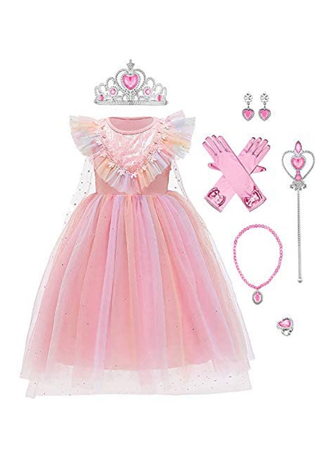 XiuWoo - Frozen Princess Elsa Snow Queen Costume Snowflake Tulle Dress Cape With Accessories 68x68cm - Image 1