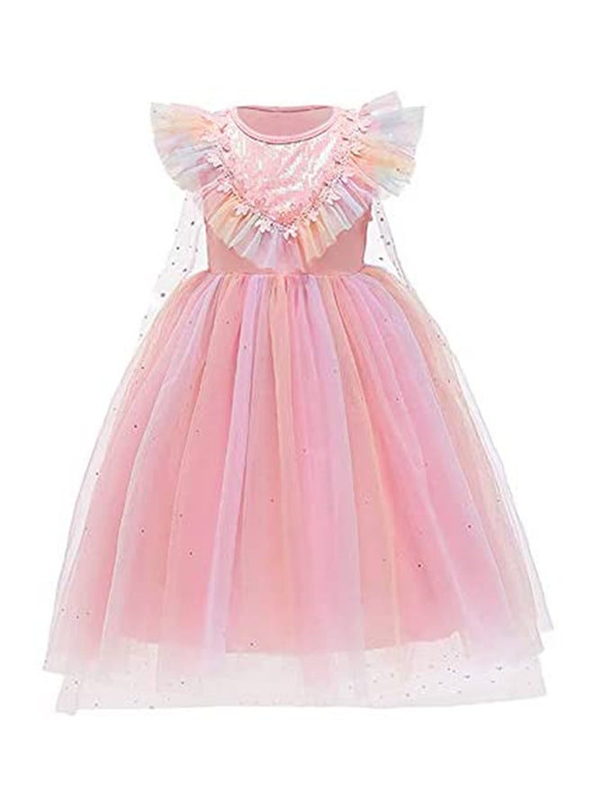 XiuWoo - Frozen Princess Elsa Snow Queen Costume Snowflake Tulle Dress Cape With Accessories 68x68cm - Image 1