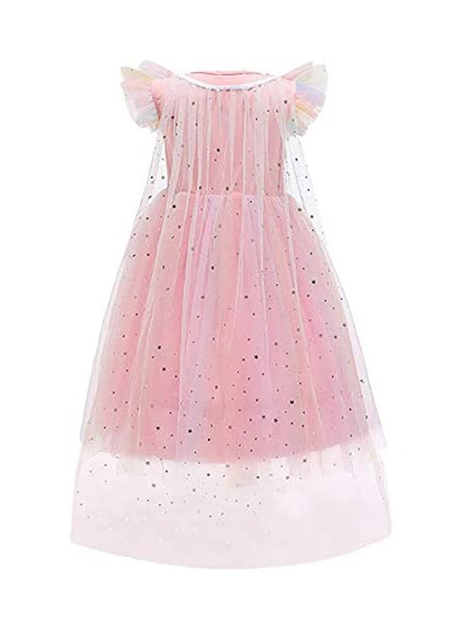 XiuWoo - Frozen Princess Elsa Snow Queen Costume Snowflake Tulle Dress Cape With Accessories 68x68cm - Image 1