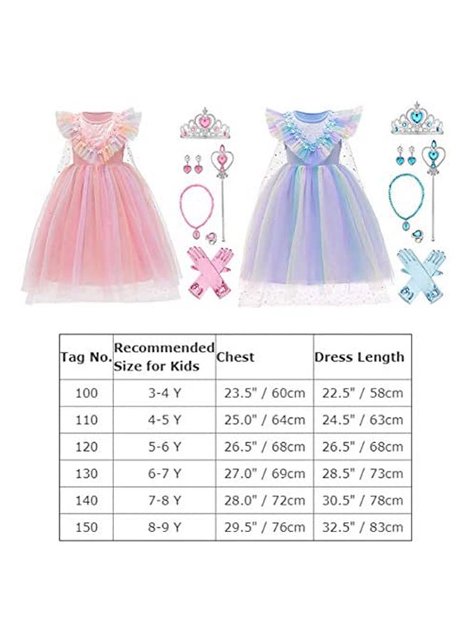 XiuWoo - Frozen Princess Elsa Snow Queen Costume Snowflake Tulle Dress Cape With Accessories 68x68cm - Image 1