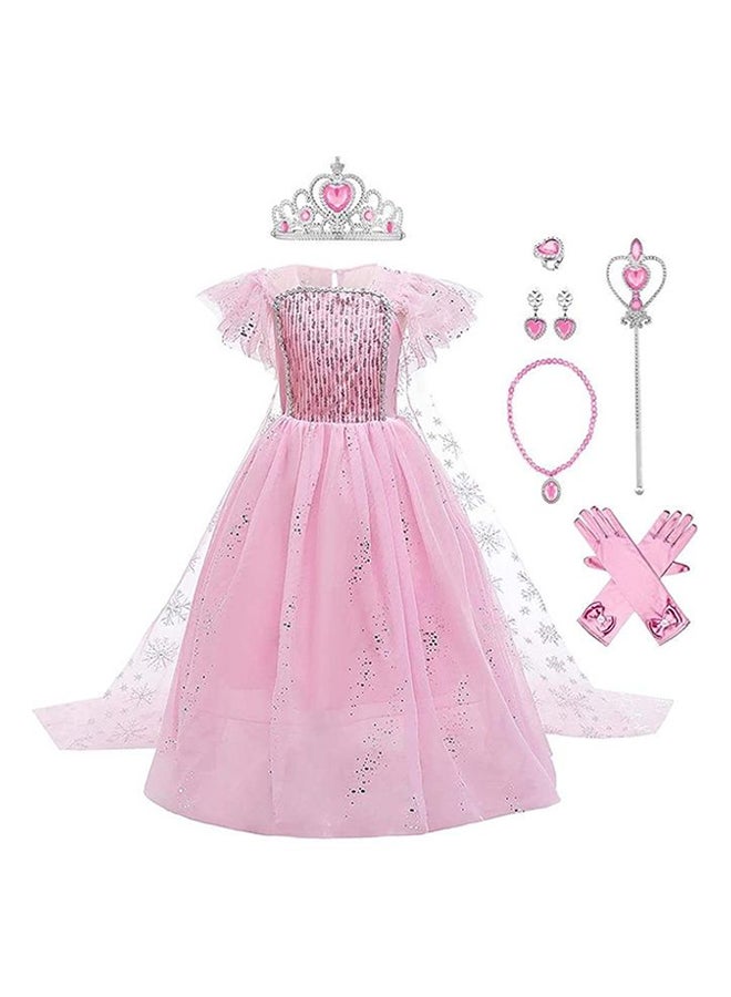 XiuWoo Princess Costume Snow Queen Princess Fancy Dress Up Sequin Tulle Long Dress With Accessories For Kids 89x66x117cm  - Image 1