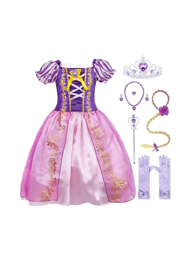 XiuWoo - Princess Rapunzel Cosplay Fancy Party Dress Costume Set For Kids Multicolour - Image 1