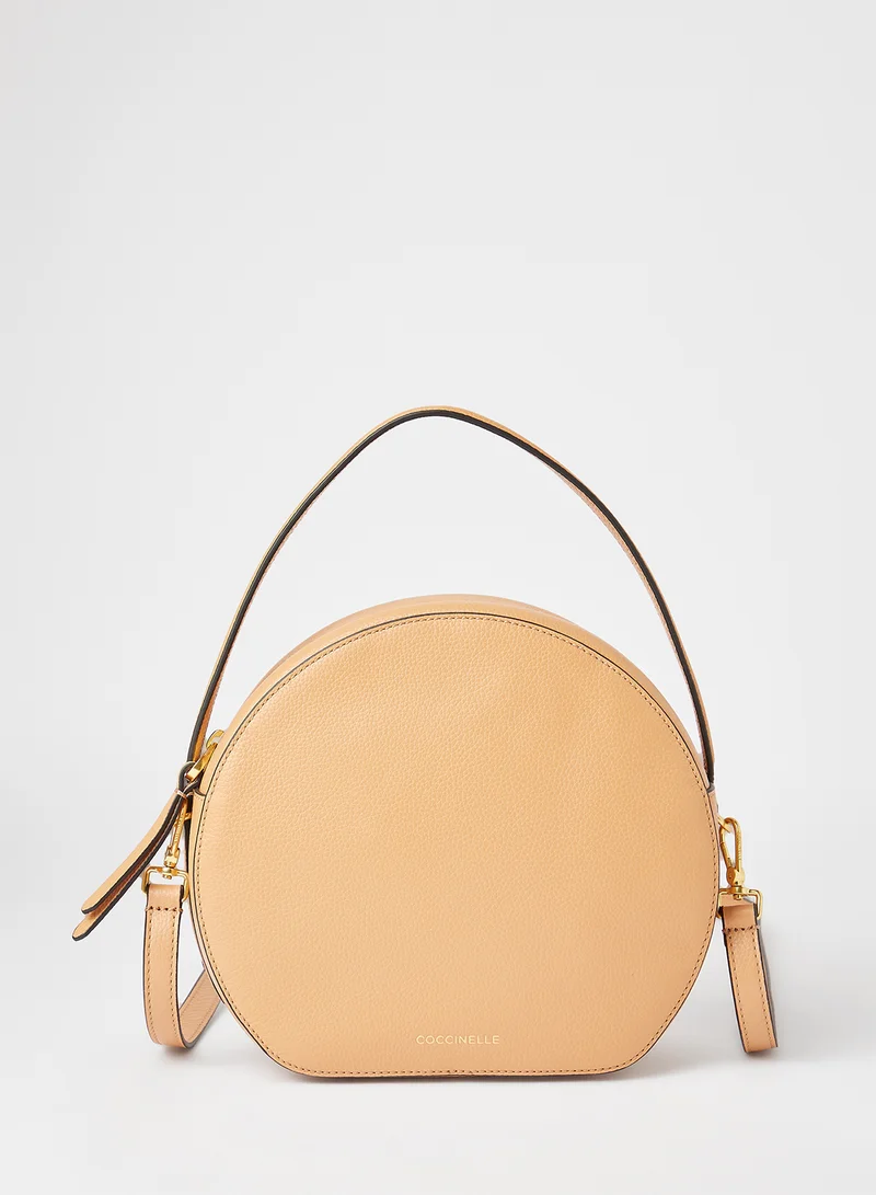 COCCINELLE Leather Circular Crossbody Bag Beige