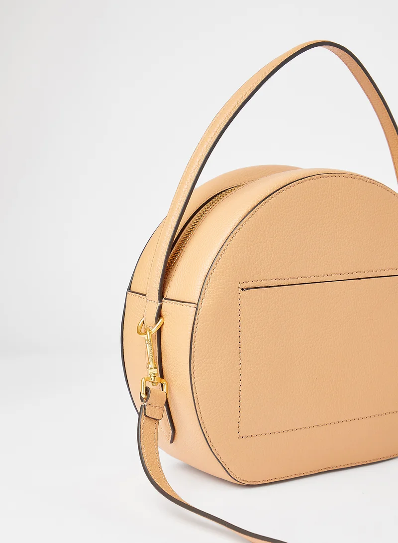COCCINELLE Leather Circular Crossbody Bag Beige