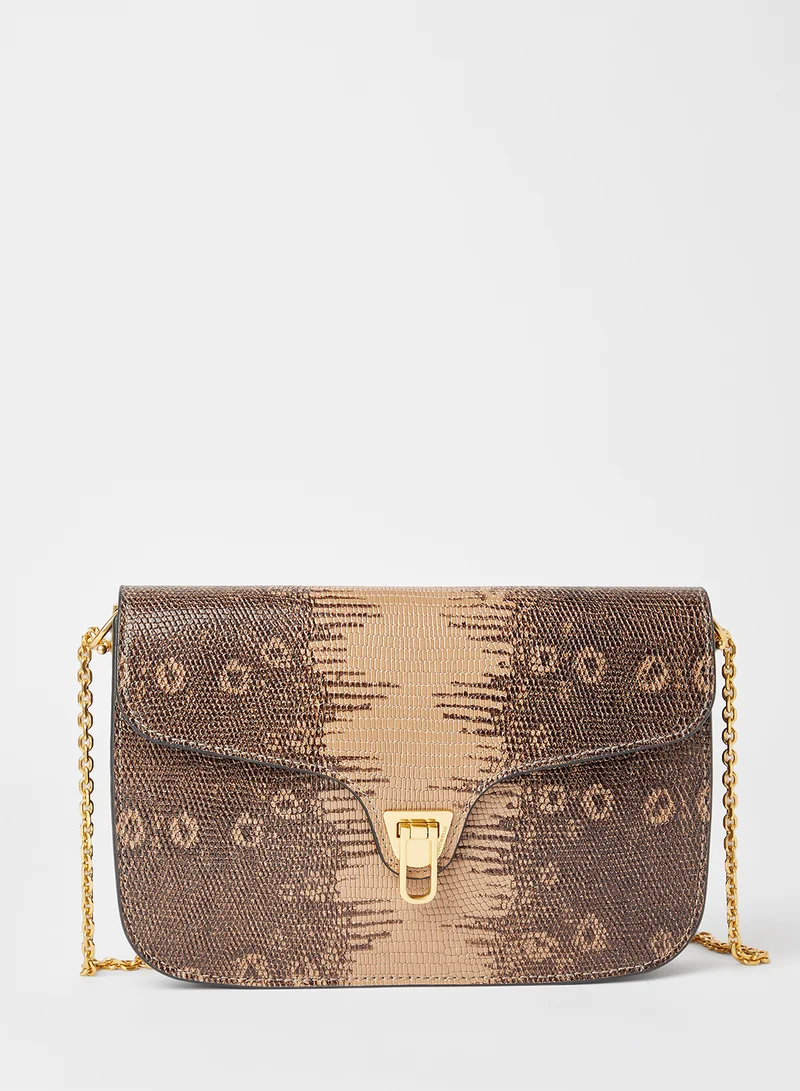 COCCINELLE Snakeskin Print Crossbody Bag Brown
