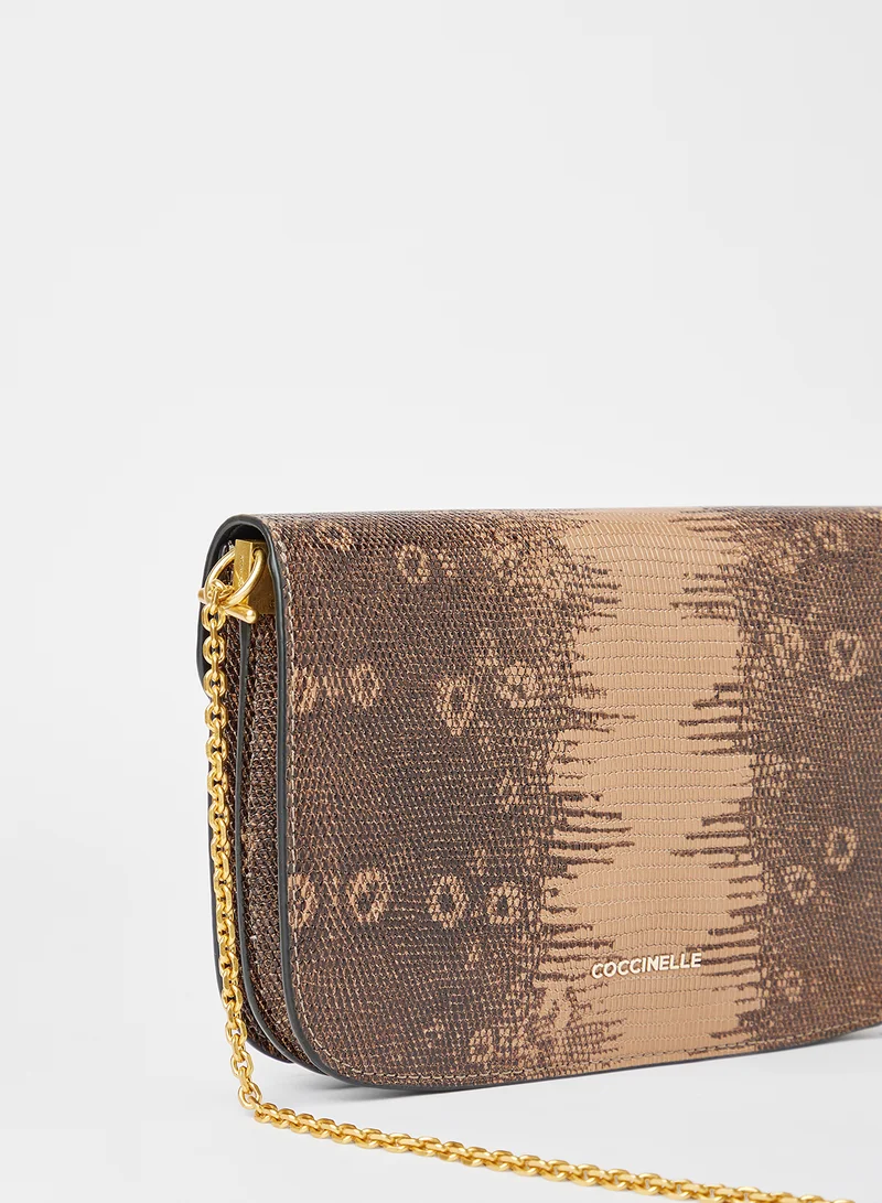 COCCINELLE Snakeskin Print Crossbody Bag Brown