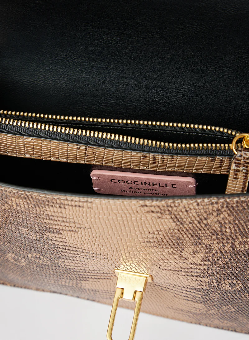 COCCINELLE Snakeskin Print Crossbody Bag Brown