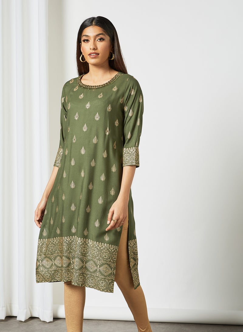 Zyna Fashion - Printed Trendy Kurti Green - Image 1