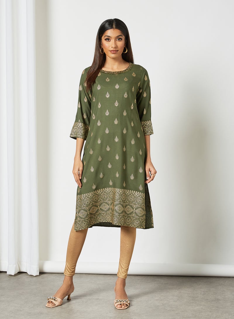 Zyna Fashion - Printed Trendy Kurti Green - Image 1