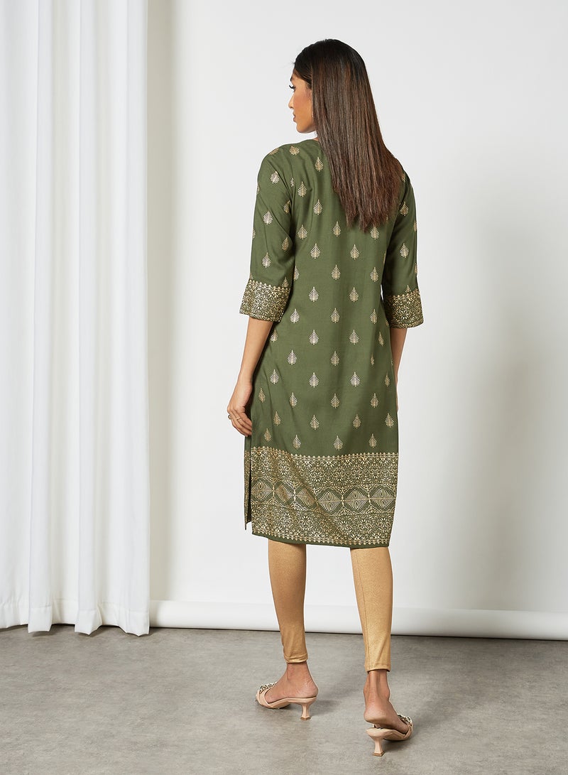 Zyna Fashion - Printed Trendy Kurti Green - Image 1