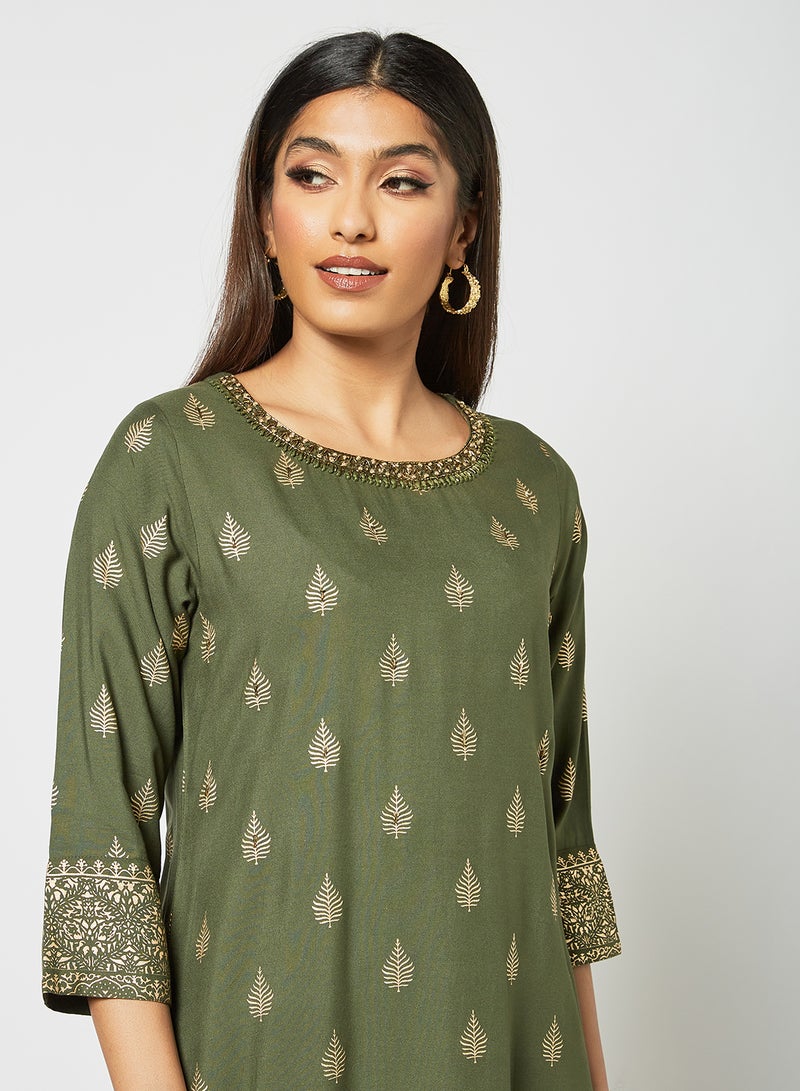 Zyna Fashion - Printed Trendy Kurti Green - Image 1